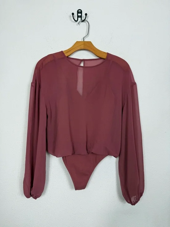 Aritzia Wilfred Talmont Bodysuit Long Sleeve Sheer Rust Pink Sz Small - Picture 1 of 9